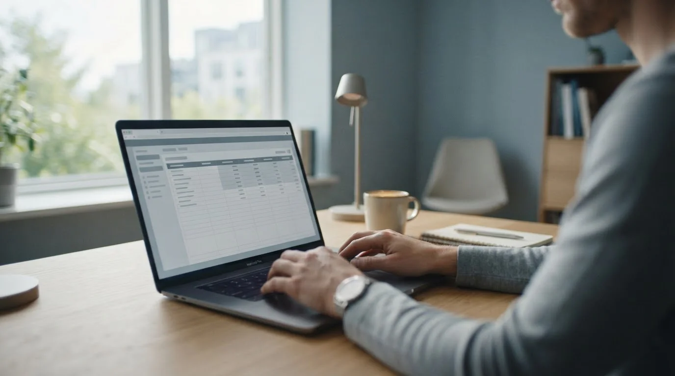 Laptop mit Wettquoten-Vergleich auf neutralem Schreibtisch