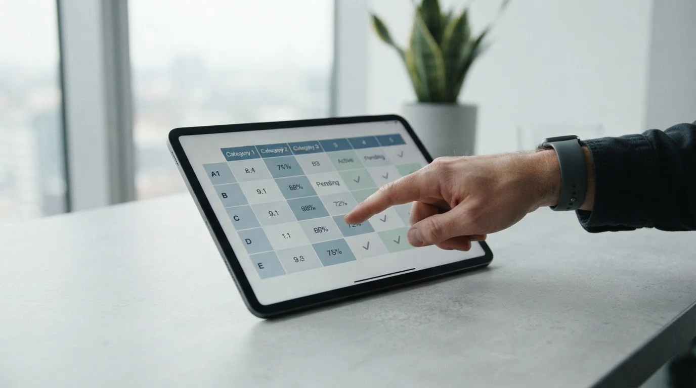 Vergleichstabelle mit verschiedenen Wettanbietern und deren Quotenstrukturen auf Tablet-Display