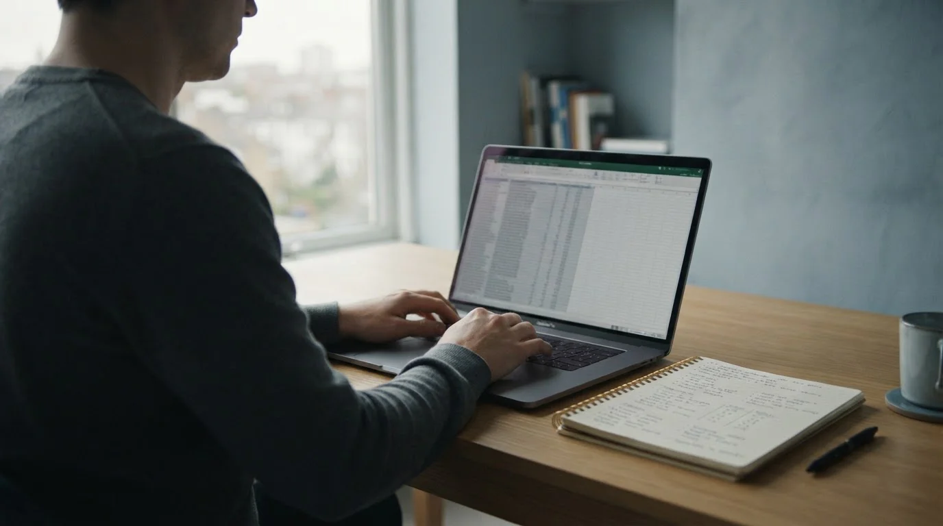 Laptop mit Vergleichstabelle und Notizen für die Analyse von Wettanbieter-Bonuskonditionen