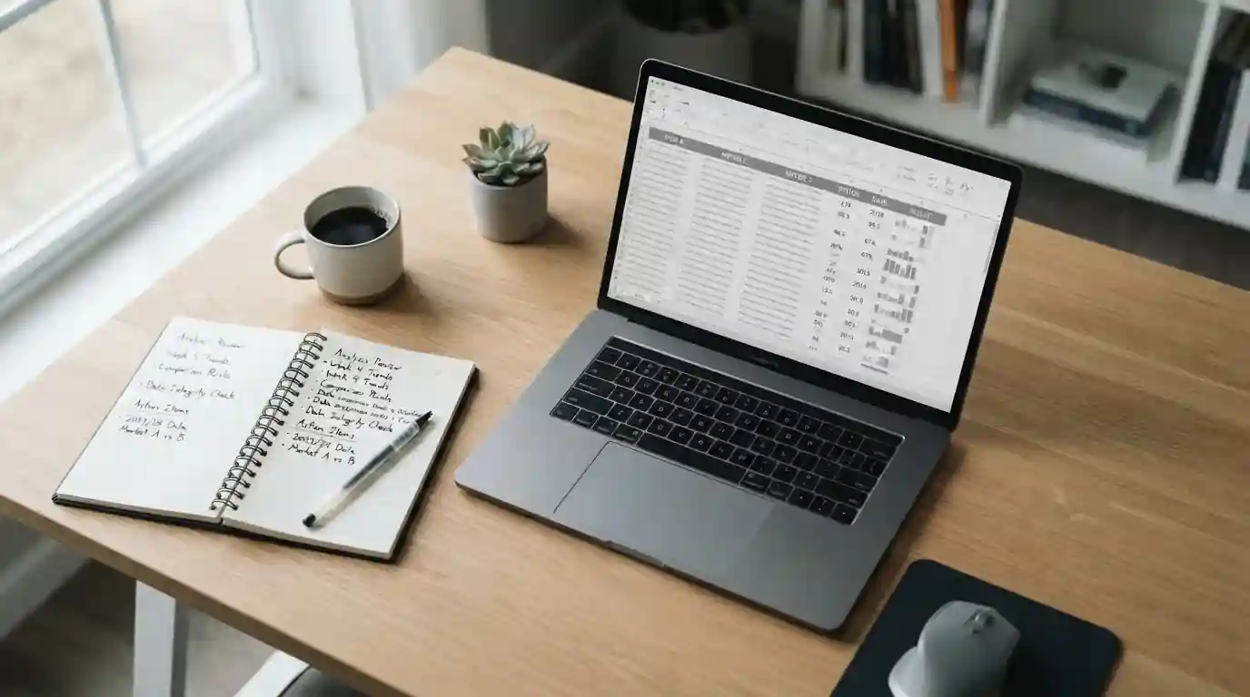 Laptop mit Vergleichstabelle und Notizen zur Analyse von Wettanbieter-Angeboten