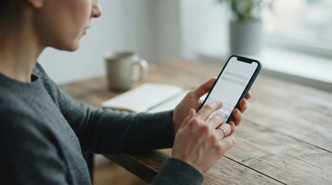 Hände beim Eingeben eines Aktivierungscodes auf dem Smartphone