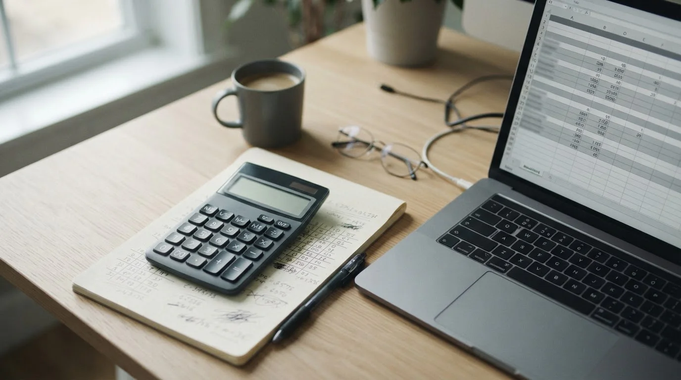 Arbeitsplatz mit Taschenrechner und Notizen zu Lucky 31 Systemwetten