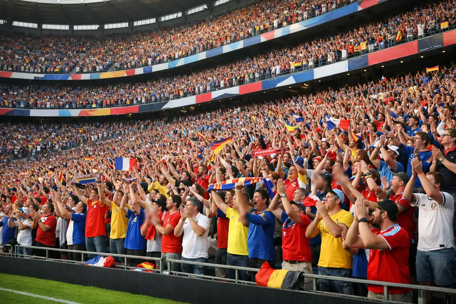 Fußballfans feiern bei der EM 2024 Gruppenphase im deutschen Stadion