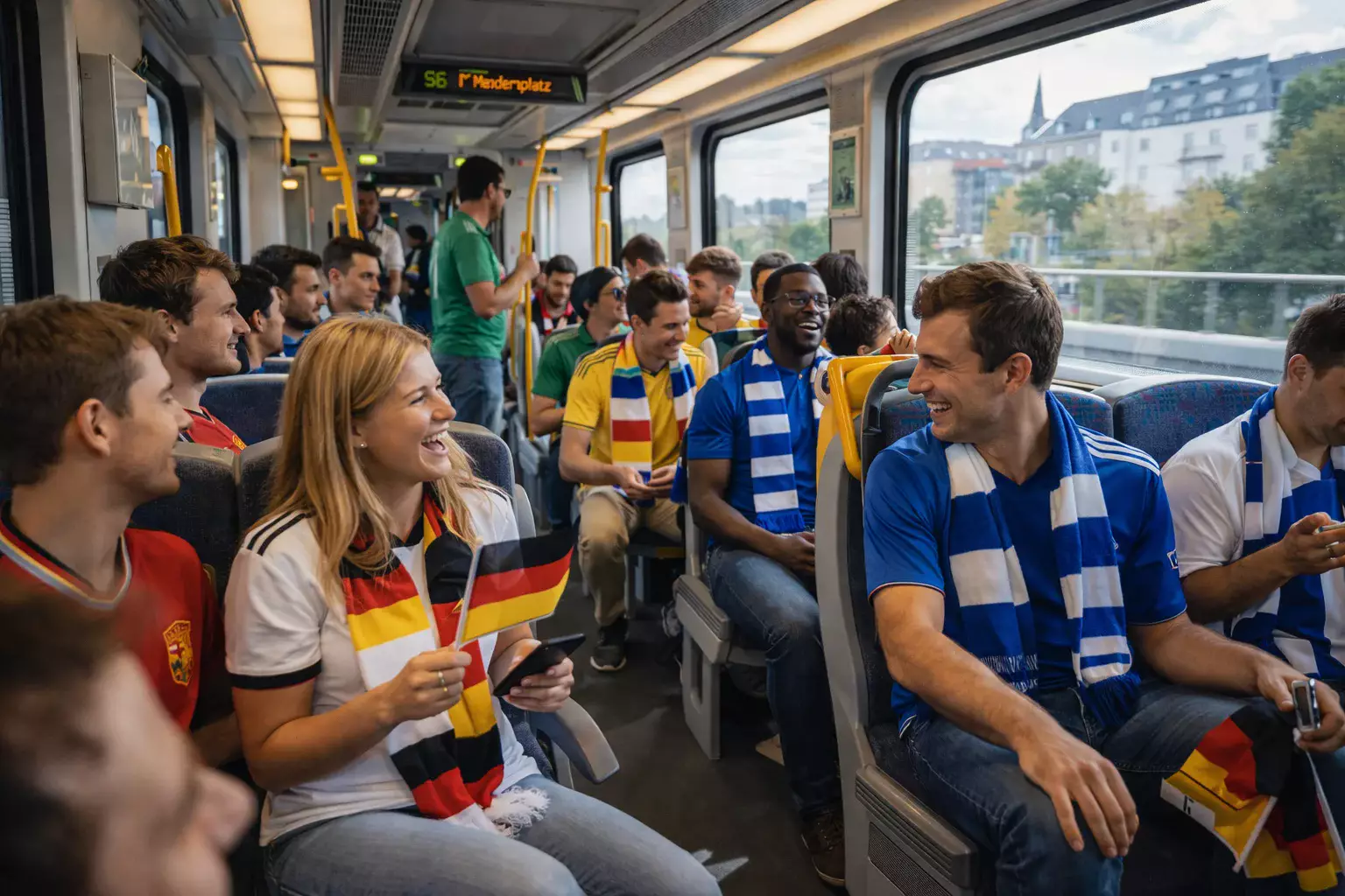 Fußballfans reisen mit öffentlichen Verkehrsmitteln zur EURO 2024 in Deutschland