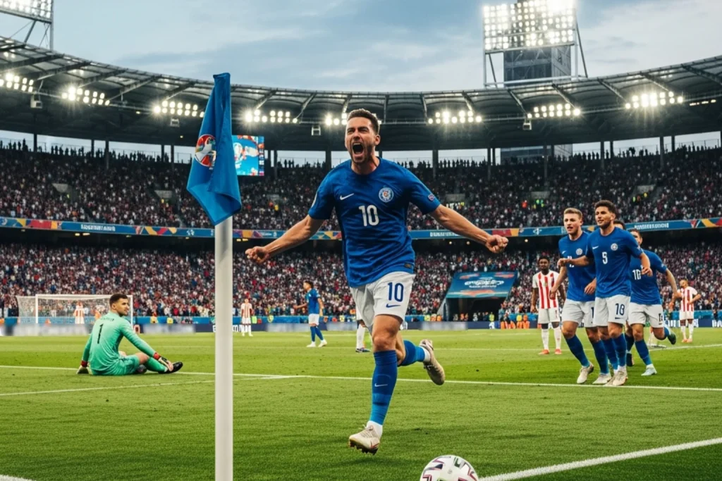EM K.O.-Runde 2024 – entscheidender Moment im Fußballstadion während der Finalrunde