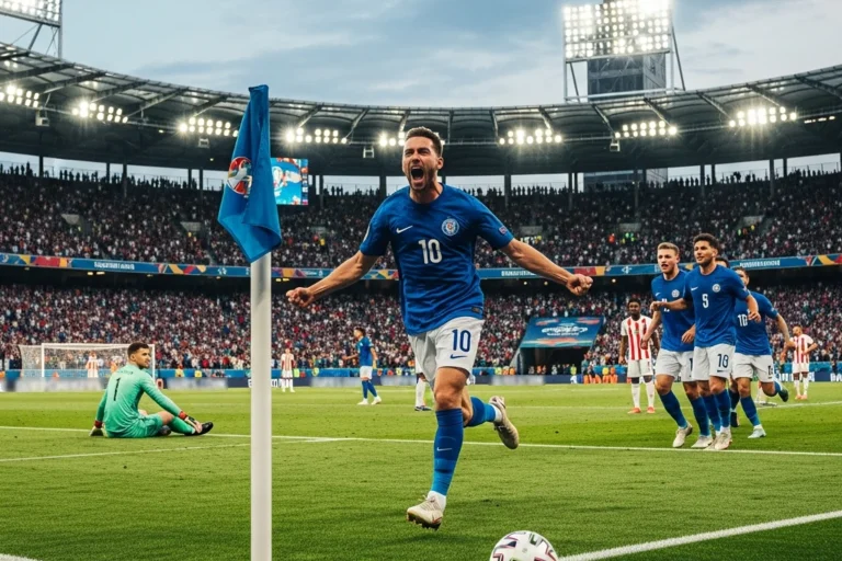 EM K.O.-Runde 2024 – entscheidender Moment im Fußballstadion während der Finalrunde
