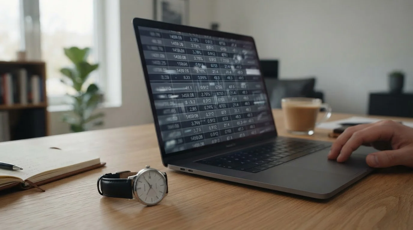 Laptop zeigt sich ständig aktualisierende Zahlenreihen im Live-Quotenvergleich