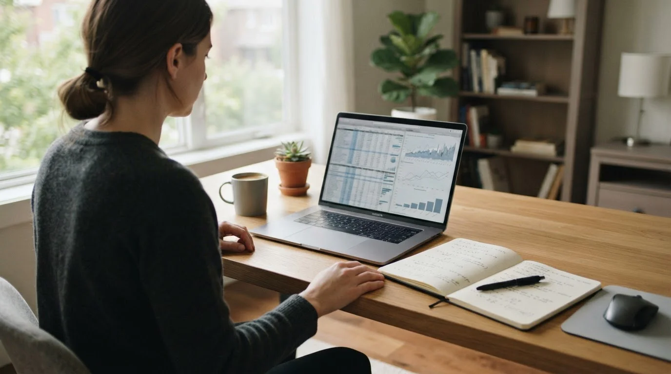 Analytischer Arbeitsplatz mit Laptop und Statistiken für Sportwetten-Analysen