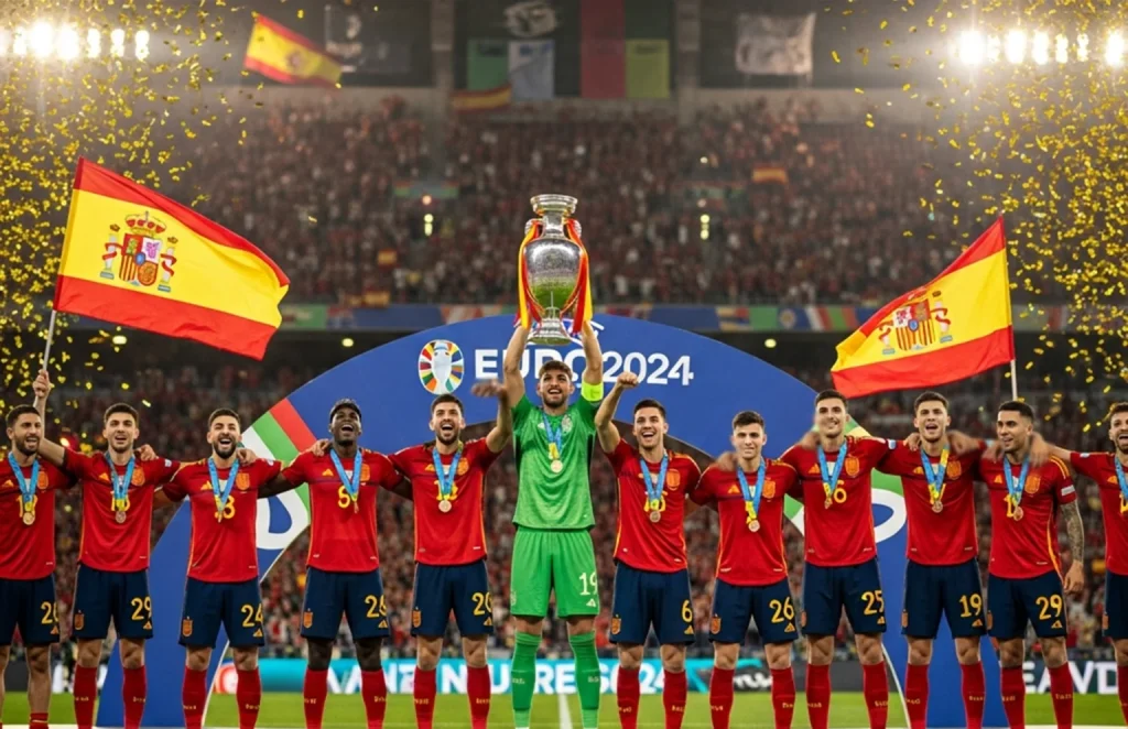 Spanien EM 2024 Europameister mit Pokal