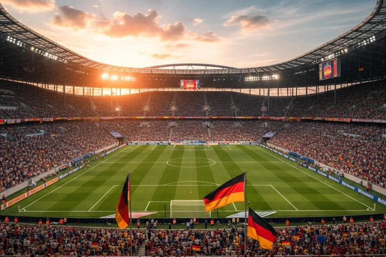 UEFA EURO 2024 Spielplan Übersicht mit Fußballstadion und Europameisterschaft Logo