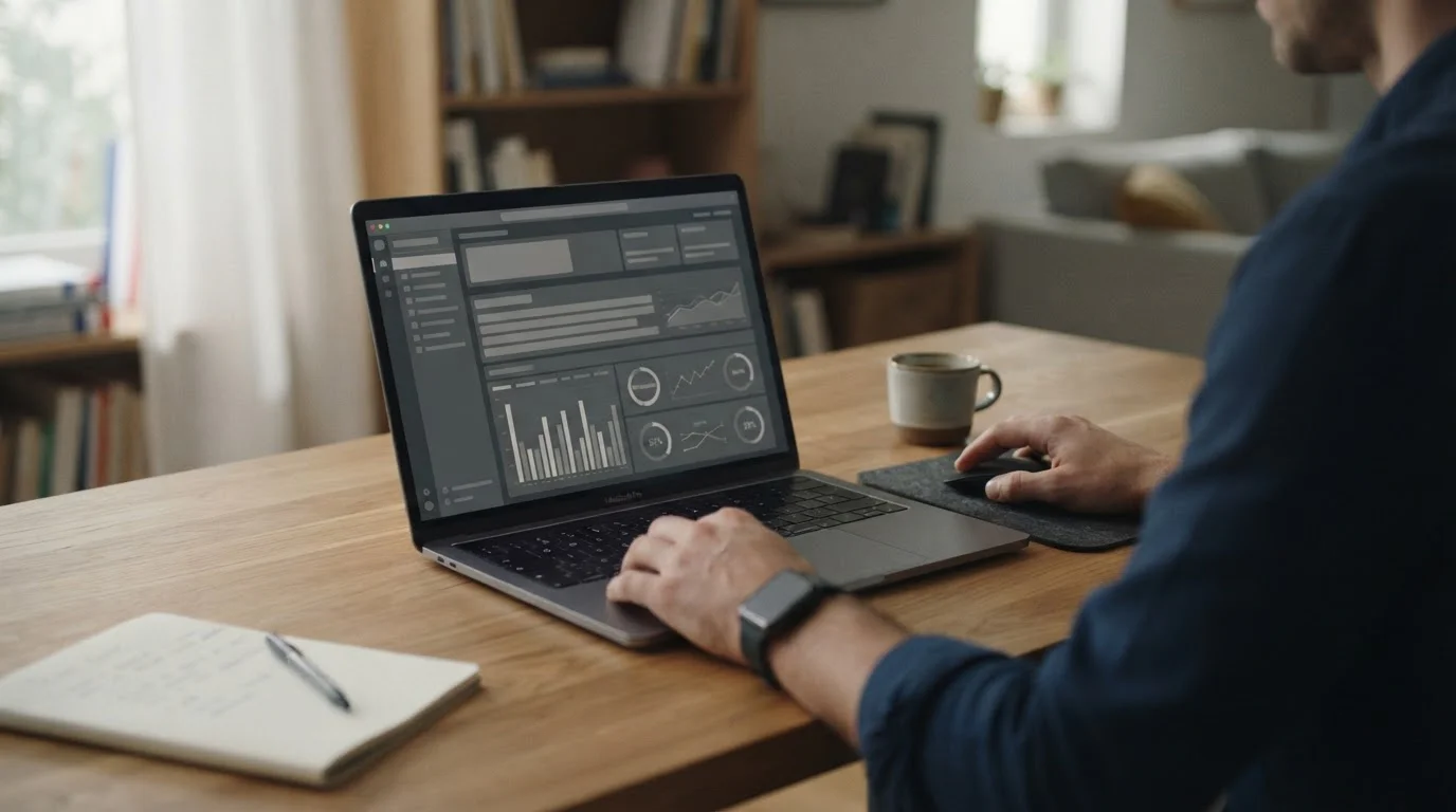 Laptop mit Wettquoten-Analyse zur französischen Ligue 1 auf neutralem Schreibtisch